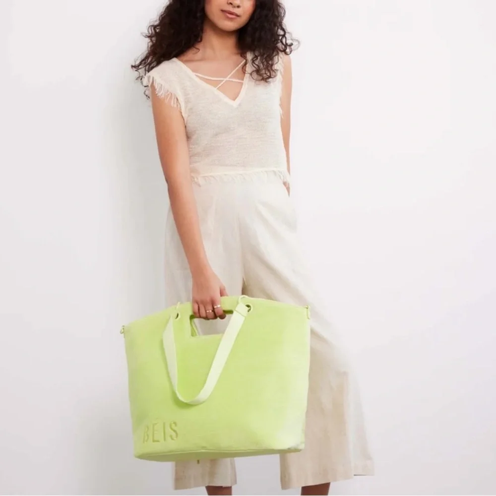 NWT BÉIS / Beis Citron Green Terry Tote Bag - Picture 5 of 13